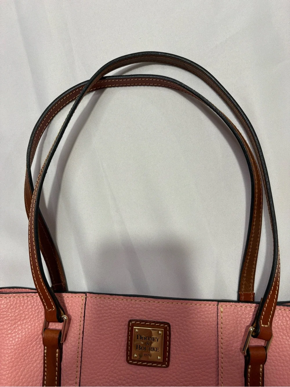 Dooney & Bourke Pink Pebbled Tote with Brown Handles